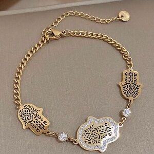 Gold Plated Stainless Steel Hamsa Charm Bracelet
